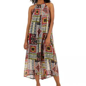T Tahari Halter-Neck Chain Maxi Dress Women's Bohemian Woodland Patchwork Print